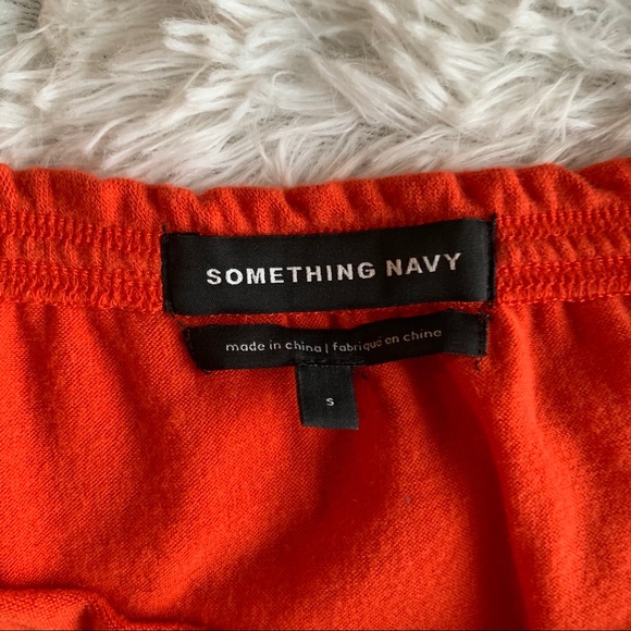 ❌SOLD❌Something Navy Orange Puff Shoulder Top Sz S - Picture 8 of 8